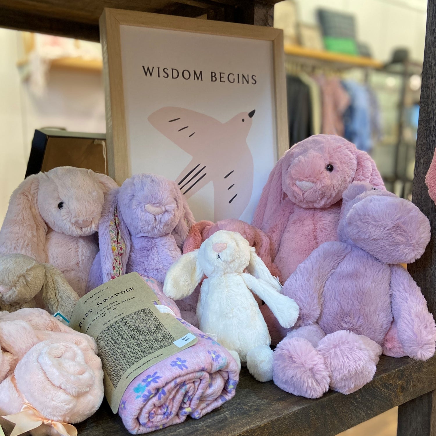 We carry gift for your little ones. Stuffed animals and books from Jellycat, unique clothing and toys.