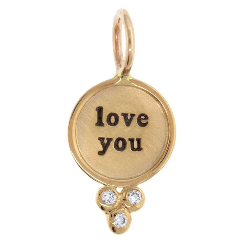 Mini Round 'Love You' w/Granules -Yellow Gold
