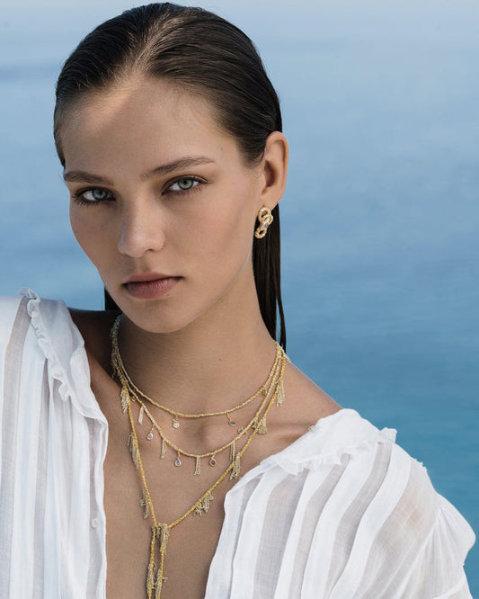 Braided Lariat Fringe Necklace in Gold