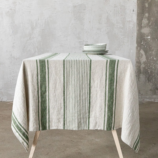 Linen Tablecloth - Provence - Forest Green/Natural