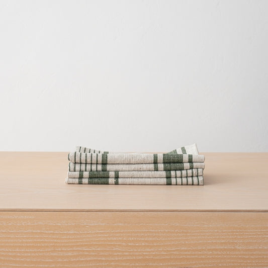 Provence Linen Napkin Set of 4 - Forest Green/Natural