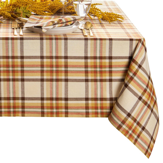 Russet Harvest Woven Plaid Cotton Thanksgiving Tablecloth