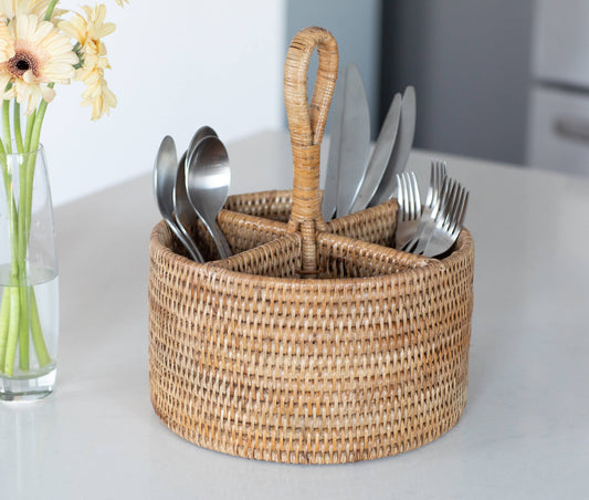 Artifacts Rattan™ 4 Section Caddy/Cutlery Holder: Honey Brown