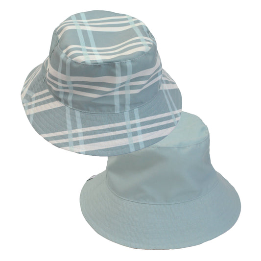 Reversible Baby Bucket Hat - Blue Plaid