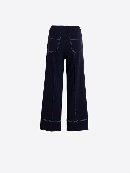 Wide-Leg Trousers w/Contrast - Navy