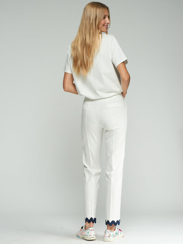 Trousers with Wavy Hem - White
