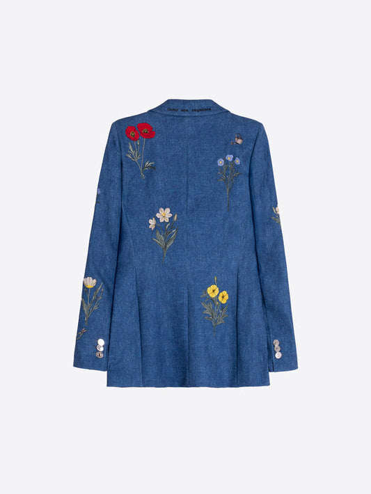Blue Jacket with Embroidered Flowers