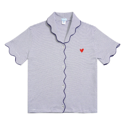 Scallop Short Pajama Set - Navy Stripe