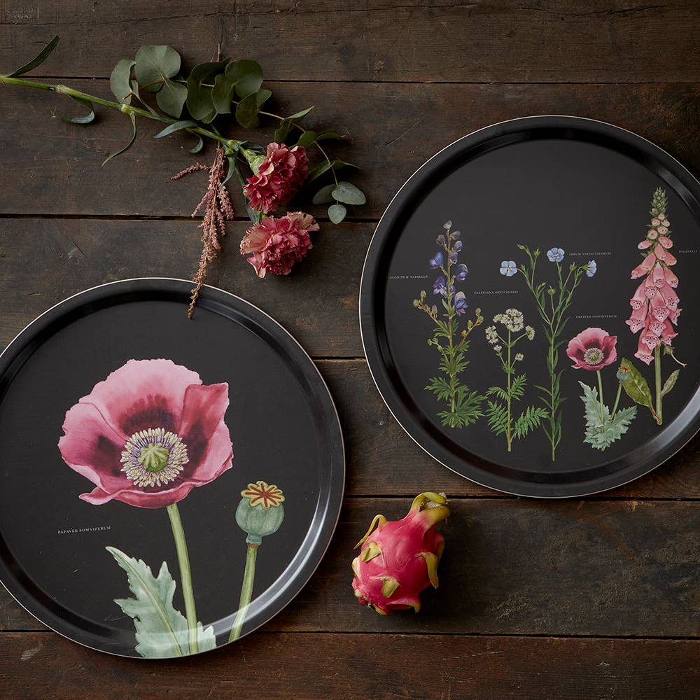 Round Serving Tray - Monastery garden- Pink poppy