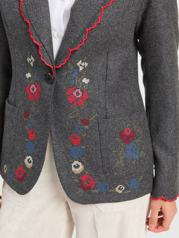 Grey Embroidered Hearts Jacket - Hillary