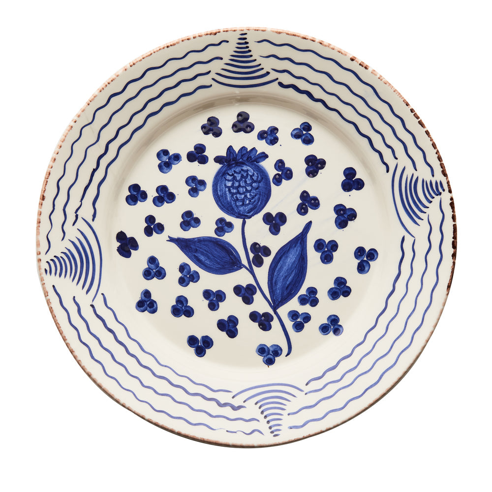 Casa Nuno Blue and White Dinner Plate, Pomegranate/Waves