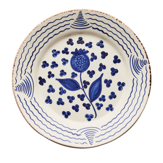 Casa Nuno Blue and White Dinner Plate, Pomegranate/Waves