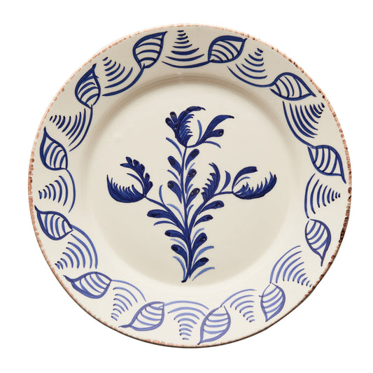 Casa Nuno Blue and White Dinner Plate, 3 Flowers/Shells