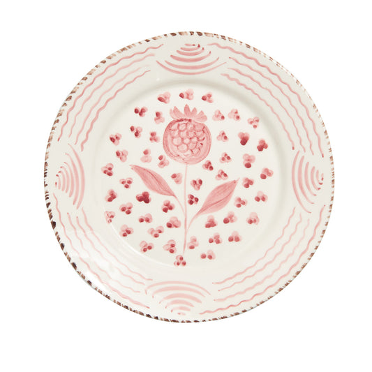 Casa Nuno Pink and White Dinner Plate, Pomegranate/Waves
