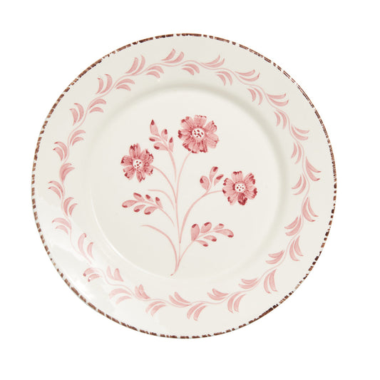 Casa Nuno Pink and White Dinner Plate, 3 Flowers/Vines