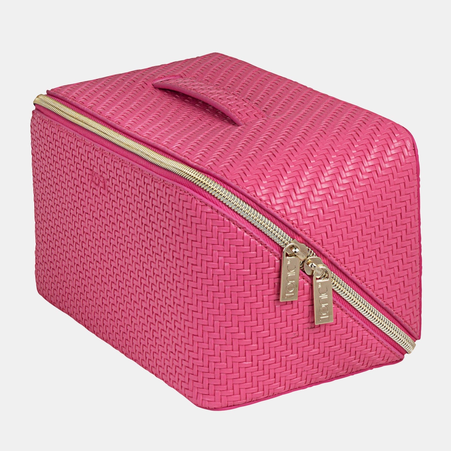 Large Beauty Bag - Herringbone Raspberry