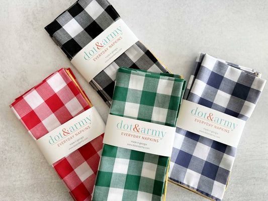 Set of 4 Gingham Check Cloth Napkins: Black Licorice
