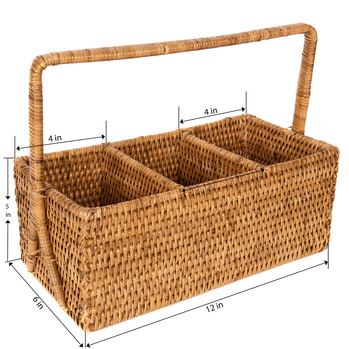 Rattan 3 Section Caddy/Cutlery Holder: Honey Brown