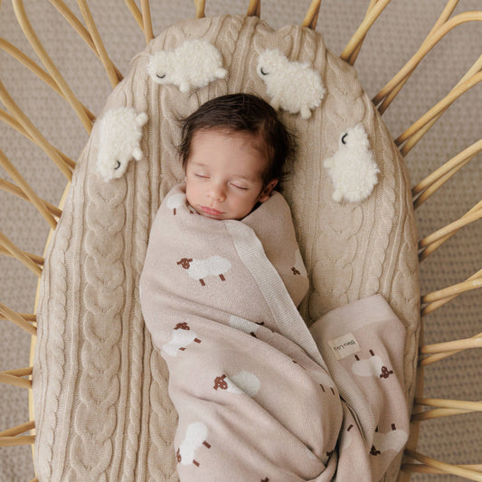 100% Luxury Cotton Receiving Swaddle Baby Blanket - Sheep - Taupe