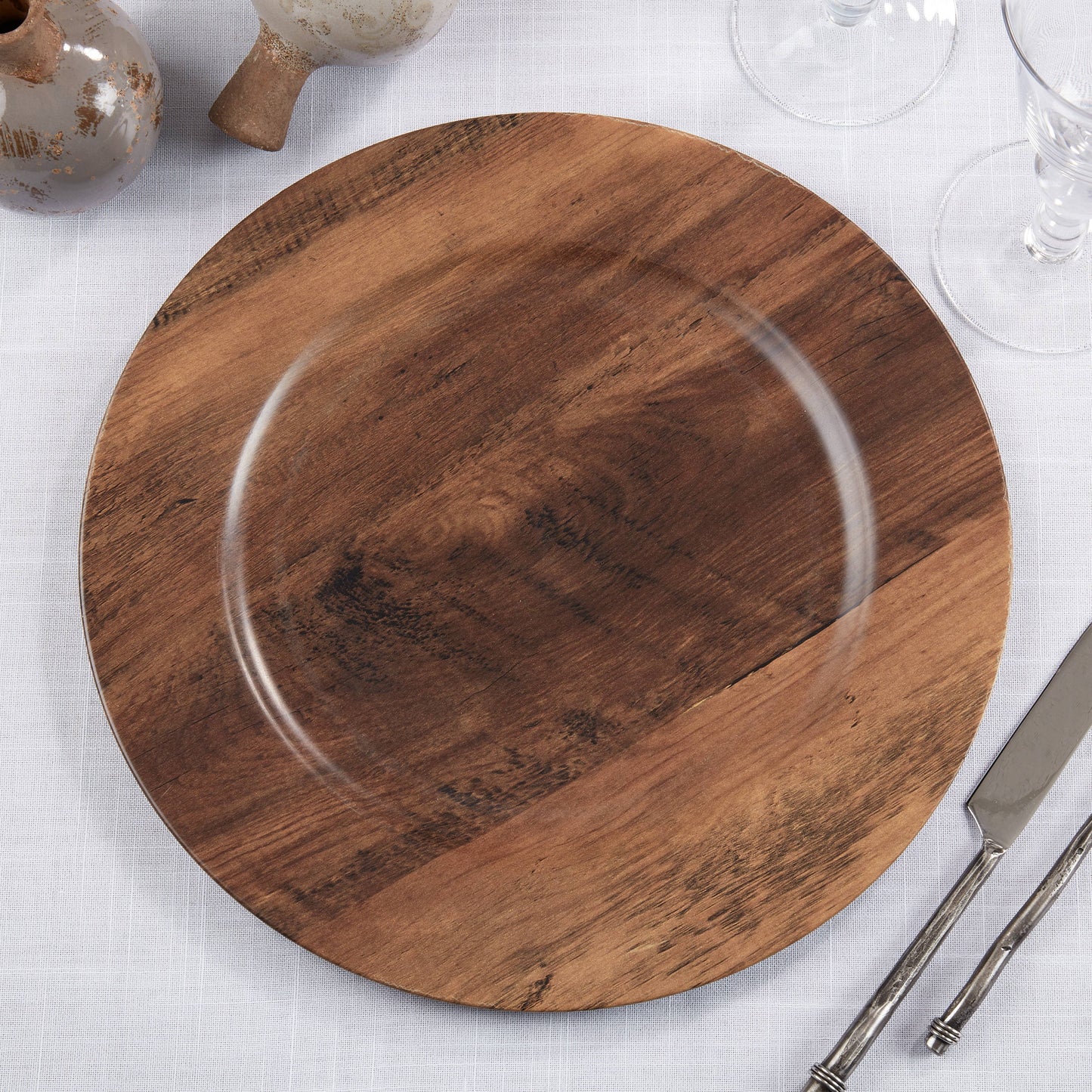Sleek Faux Wood Charger Plate: Brown / 13"