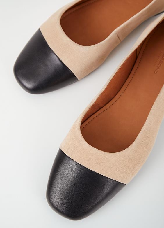 Jolin Ballerina Flat in Suede with Leather Black Tip