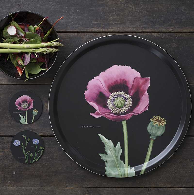 Round Serving Tray - Monastery garden- Pink poppy