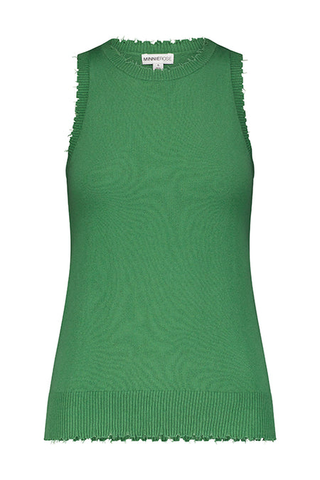 Cotton/Cashmere Frayed Tank - Golf Green