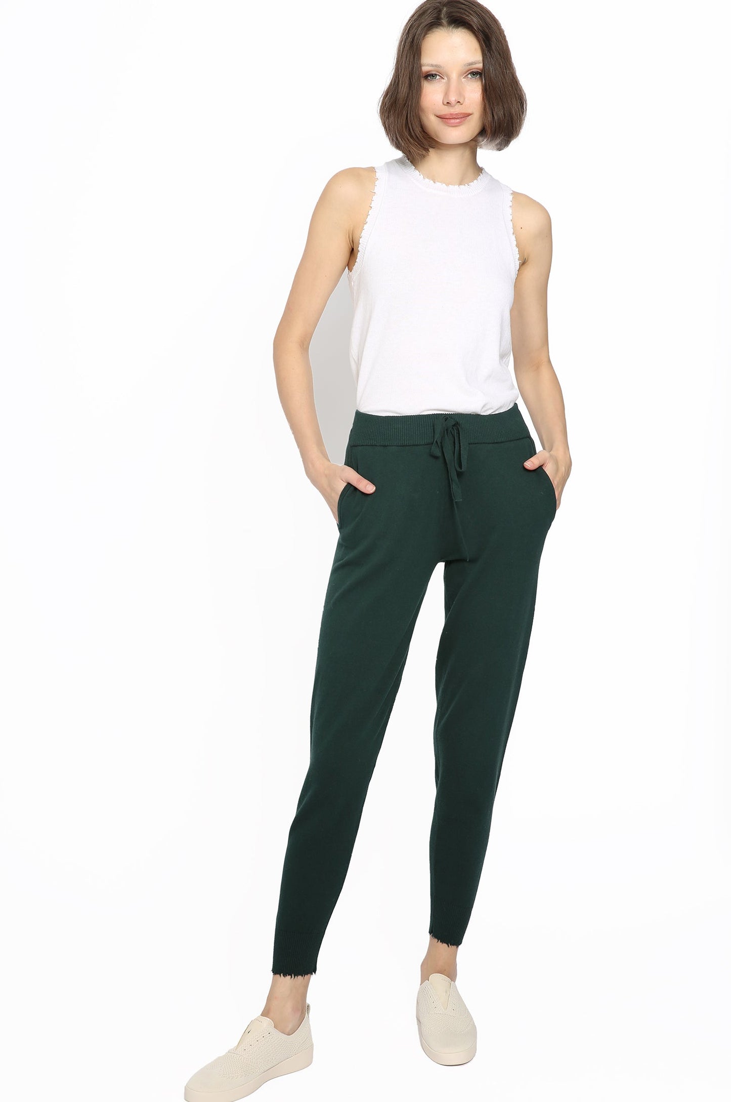 Cotton/Cashmere Frayed Jogger - Pine