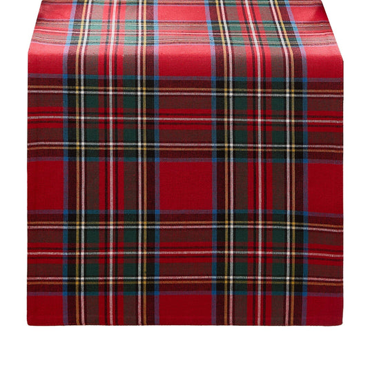 Stowe Tartan Holiday Plaid Cotton Christmas Table Runner - Red