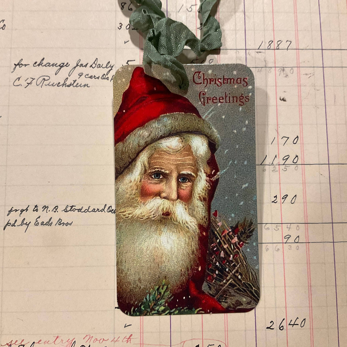 Pack of 3 Gift Tags with Crinkle Ribbon - Santa Face