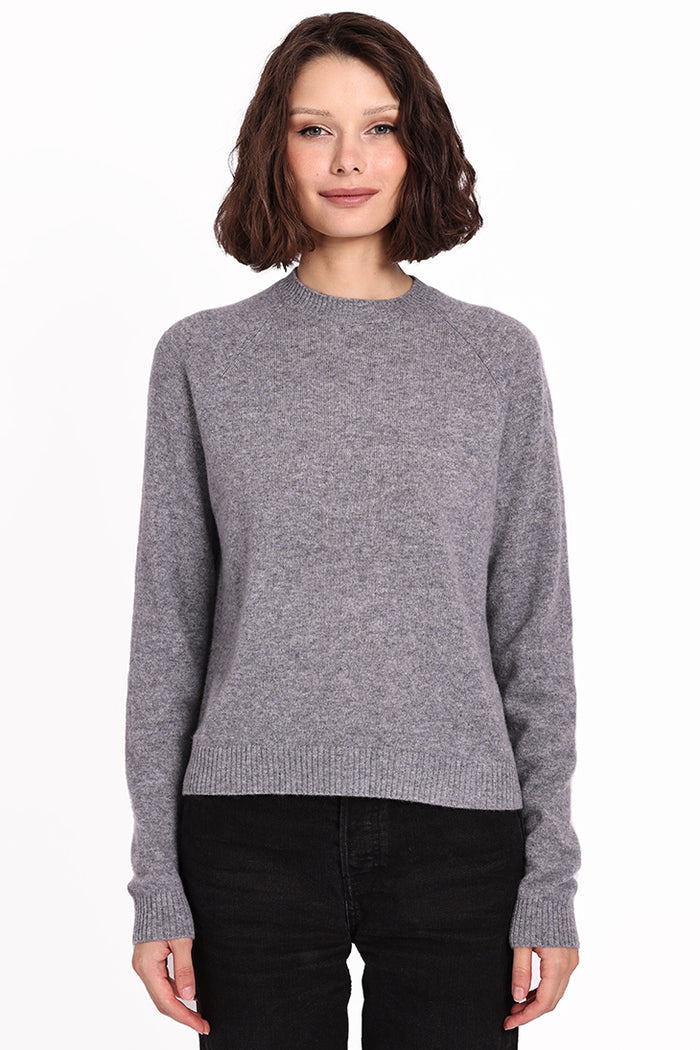 Cashmere Long Sleeve Shrunken Crew Neck Sweater - Grey Shadow