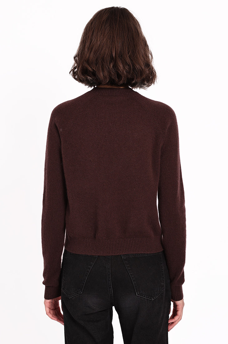 Cashmere Long Sleeve Shrunken Crew Neck Sweater - Chocolate