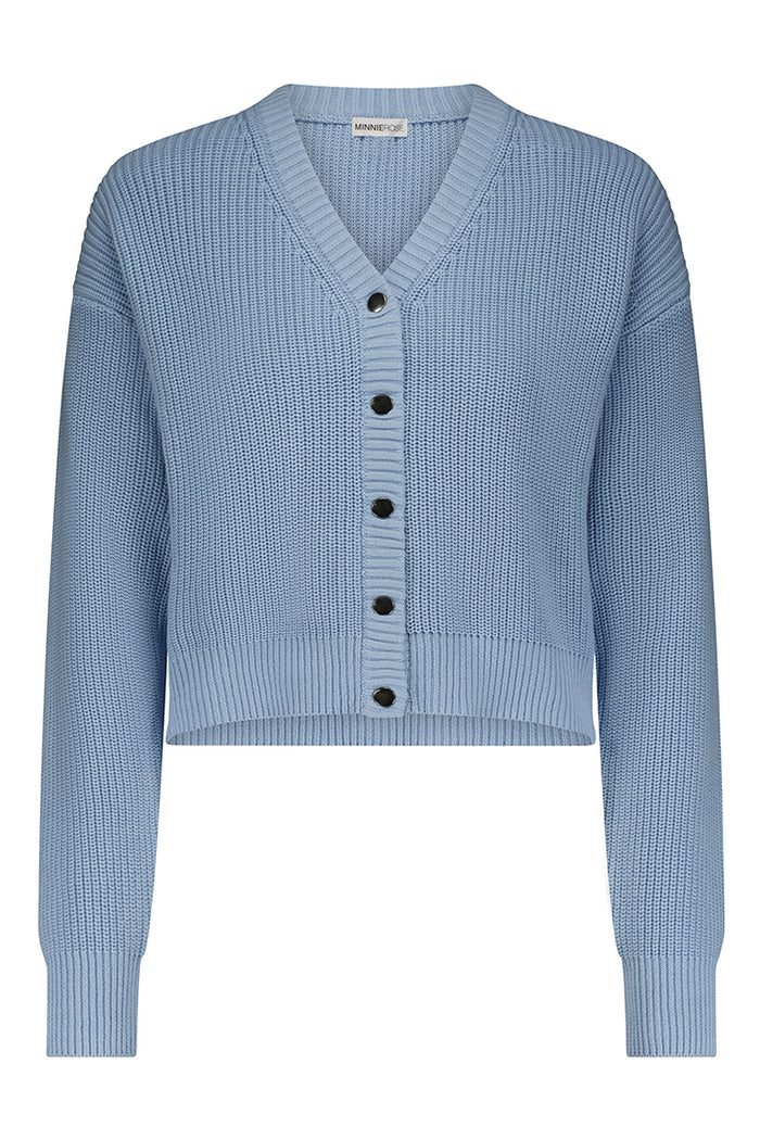 Cotton Shaker Crop Cardigan - Fresco Blue