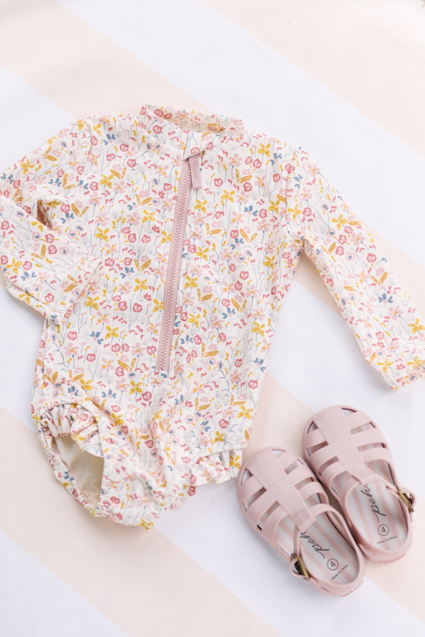 Swimsuit Long Sleeve One-Piece - Hip Ruffle - Floret