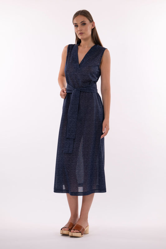 Sleeveless Cotton Dress Cotton Print - Indigo