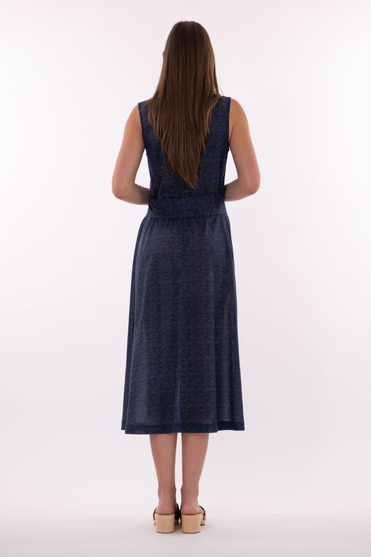 Sleeveless Cotton Dress Cotton Print - Indigo