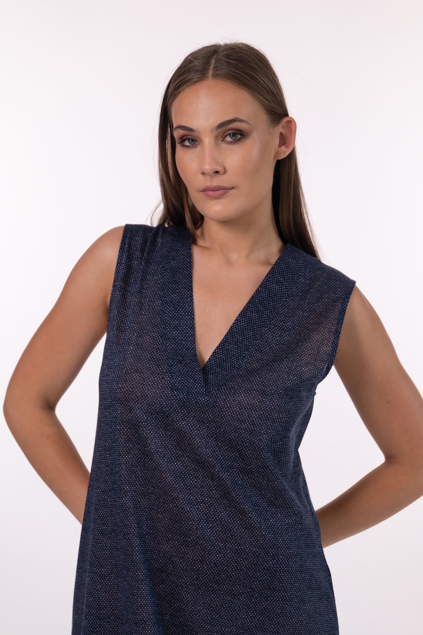Sleeveless Cotton Dress Cotton Print - Indigo