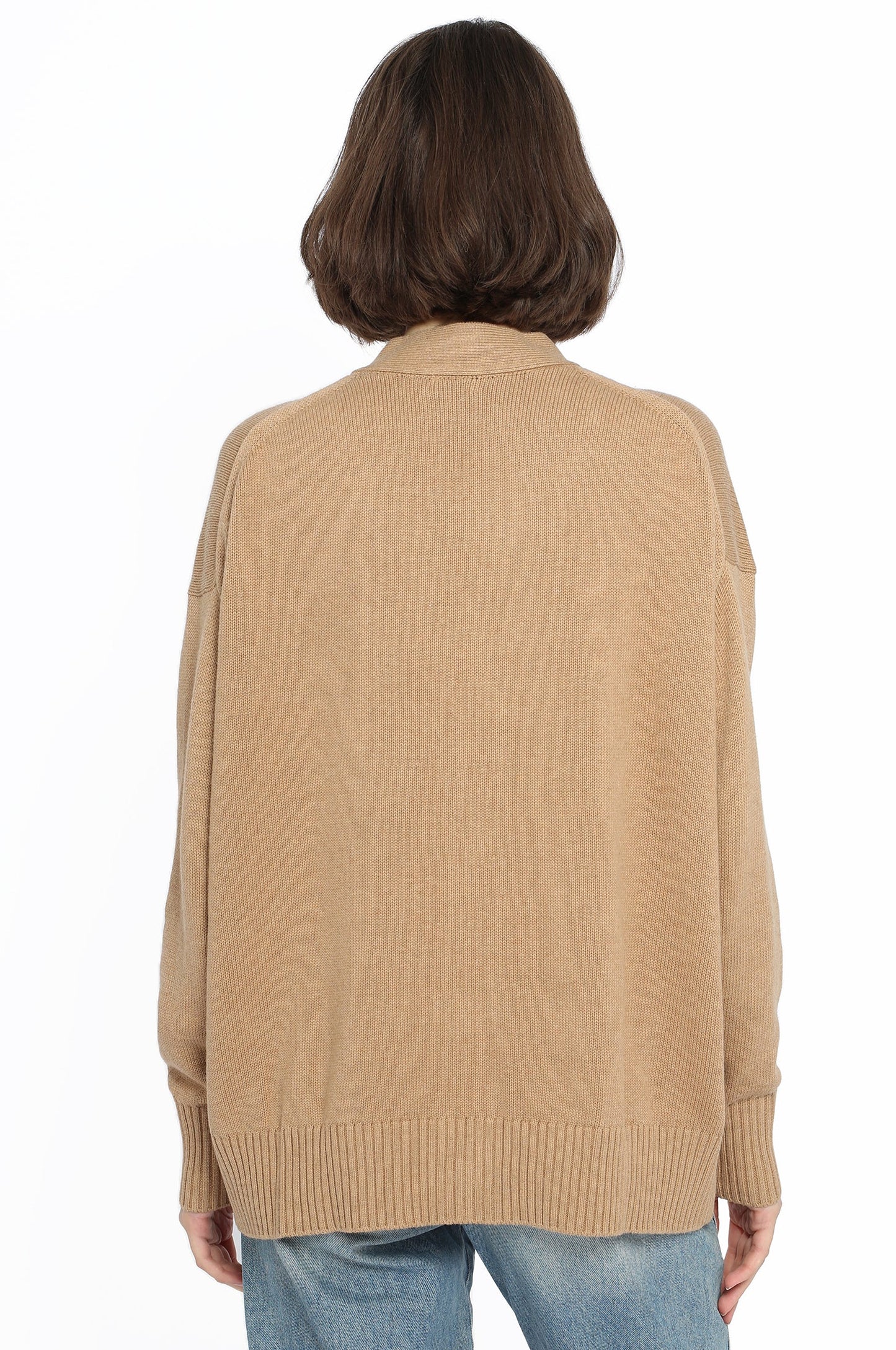 Cotton Cashmere Oversized Cardigan w/contrast Detail - Camel