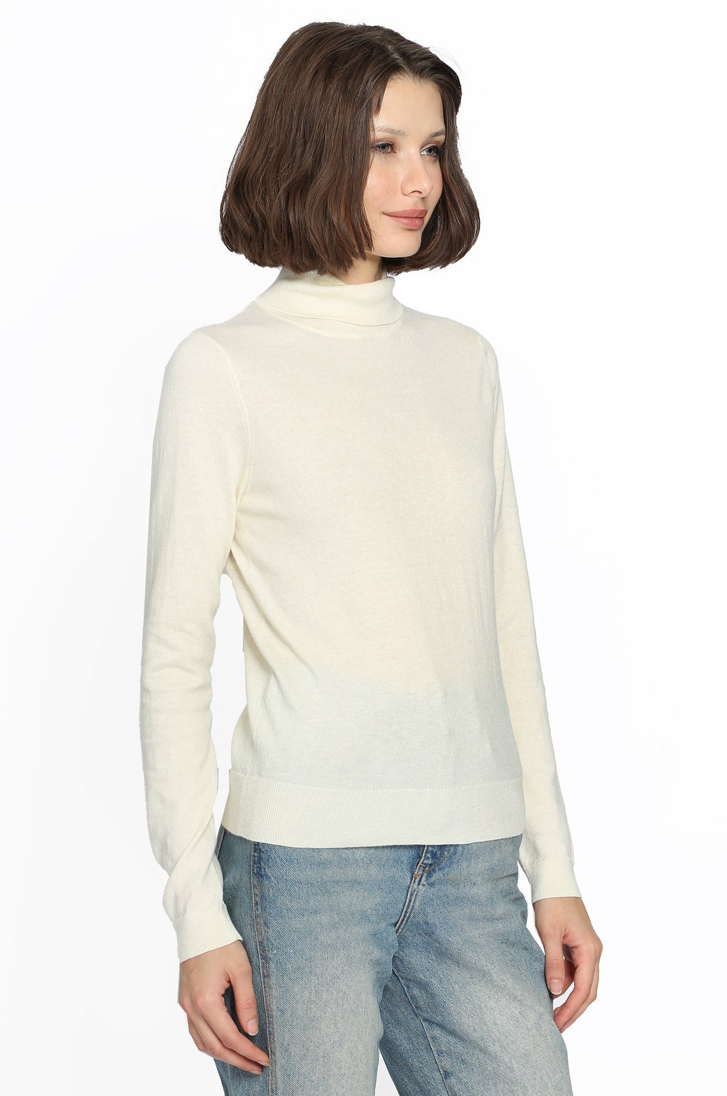 Supima Cotton/Cashmere Turtleneck - Starch