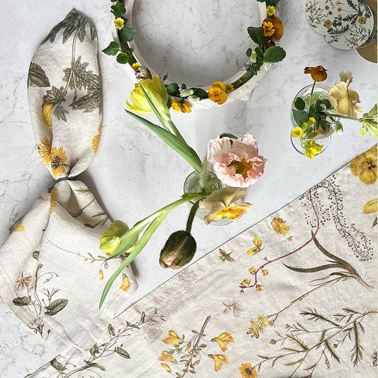 Flora Danica Yellow Linen Napkin