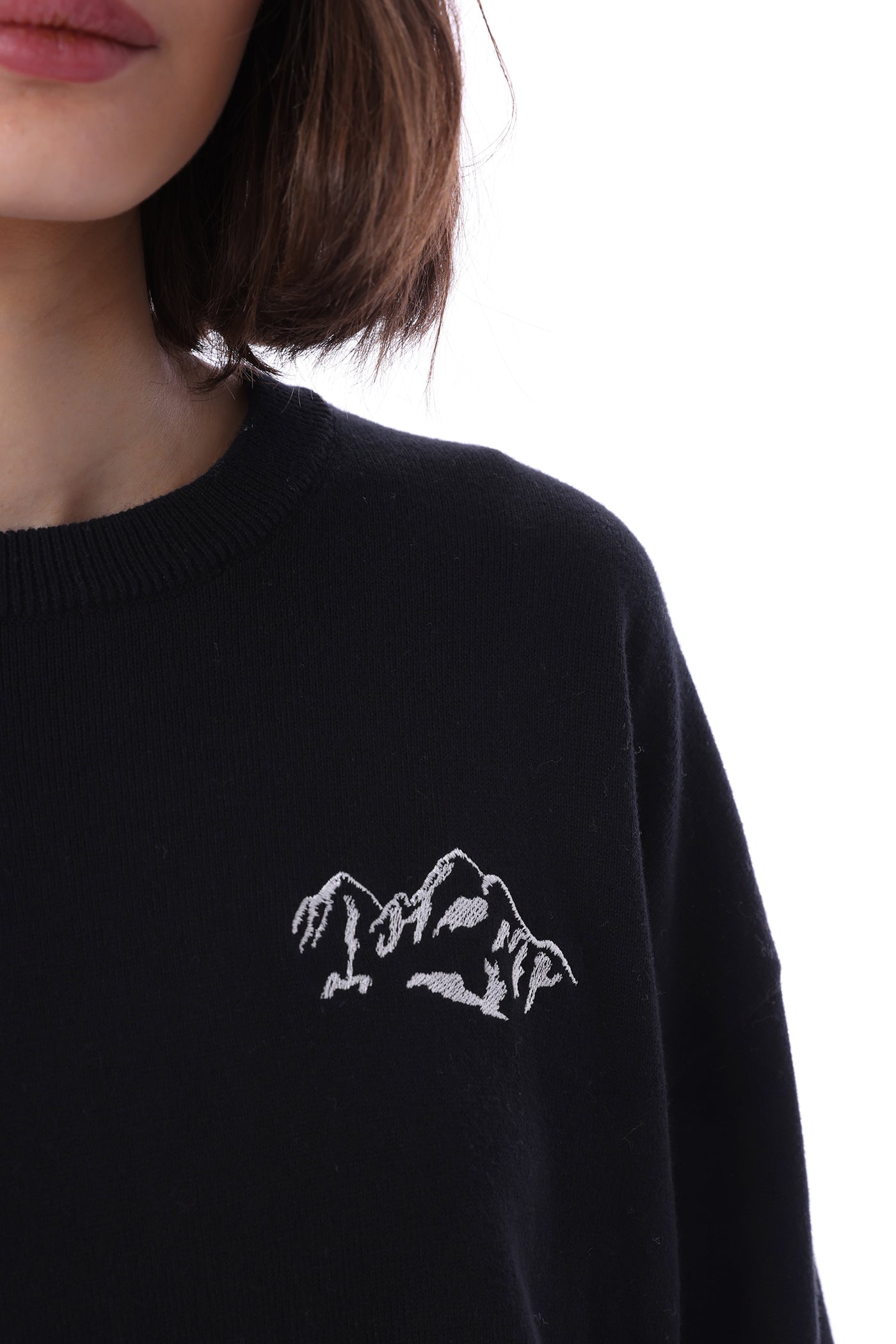 Cotton/Cashmere Unisex Crew Neck Sweater w/Embroidery