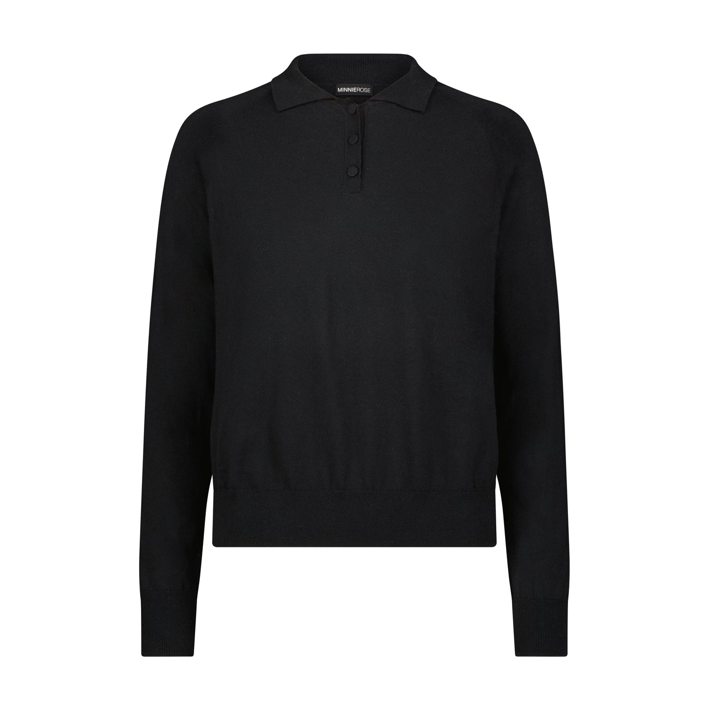 Supima Cotton Cashmere Long Sleeve Polo Henley - Black
