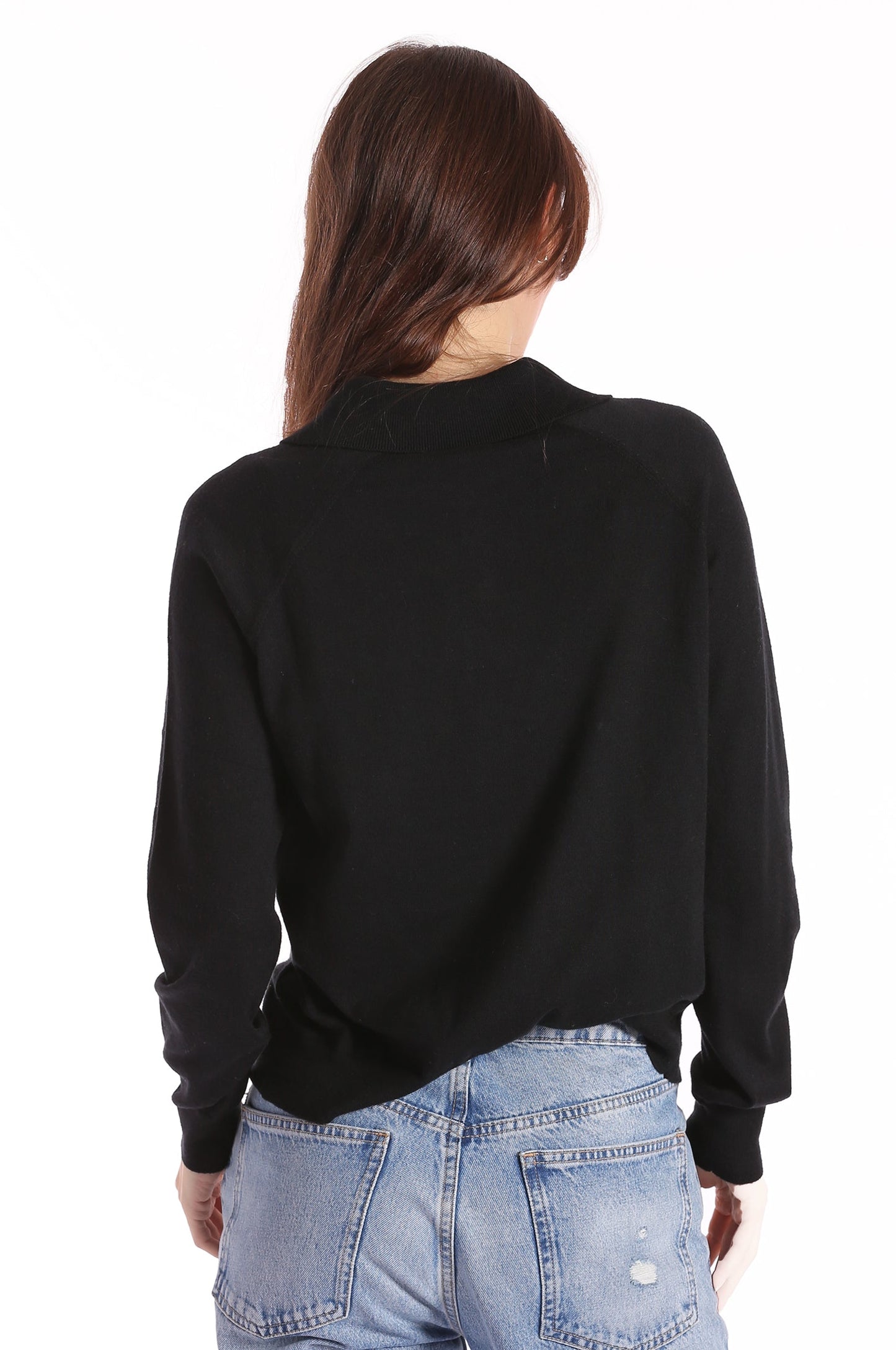 Supima Cotton Cashmere Long Sleeve Polo Henley - Black