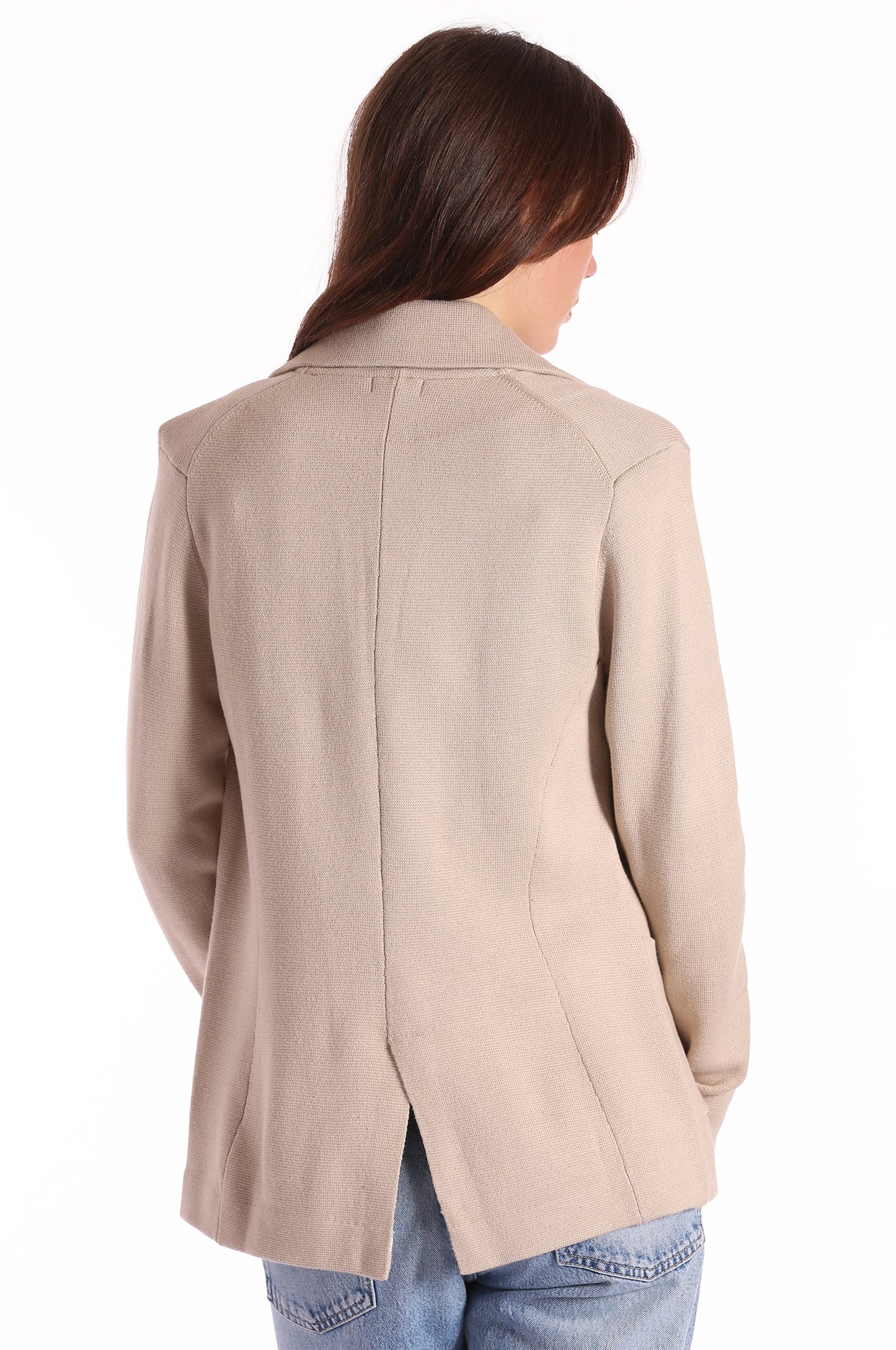 Cotton Blend Long Line Fitted Blazer - Brown Sugar