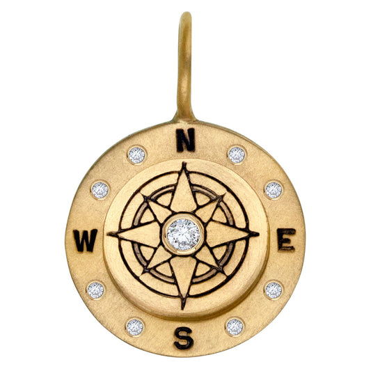 Compass Diamond Round Charm