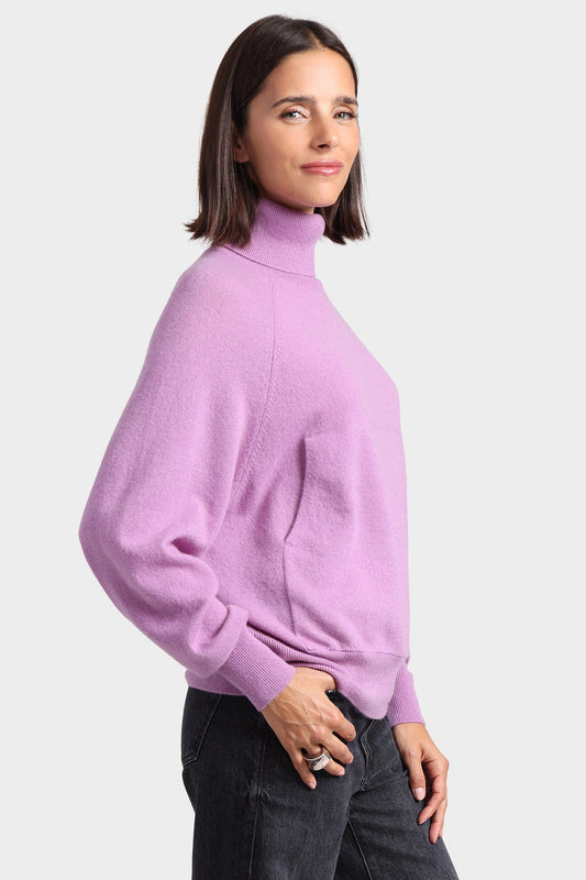 Oversized Cashmere Turtleneck with Front Pocket - Purple Heart