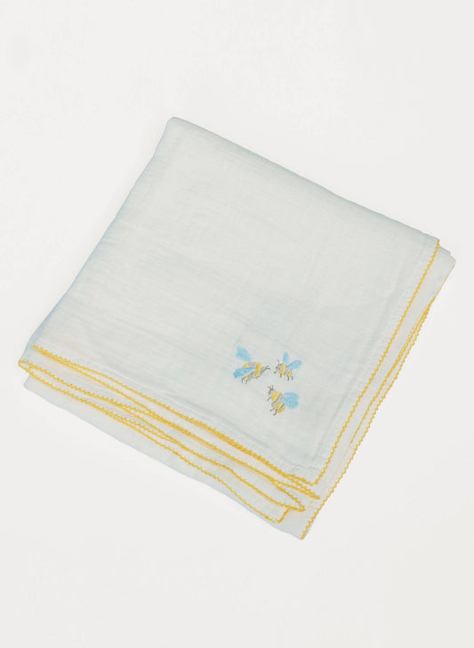 Bib - Embroidered Bee - White