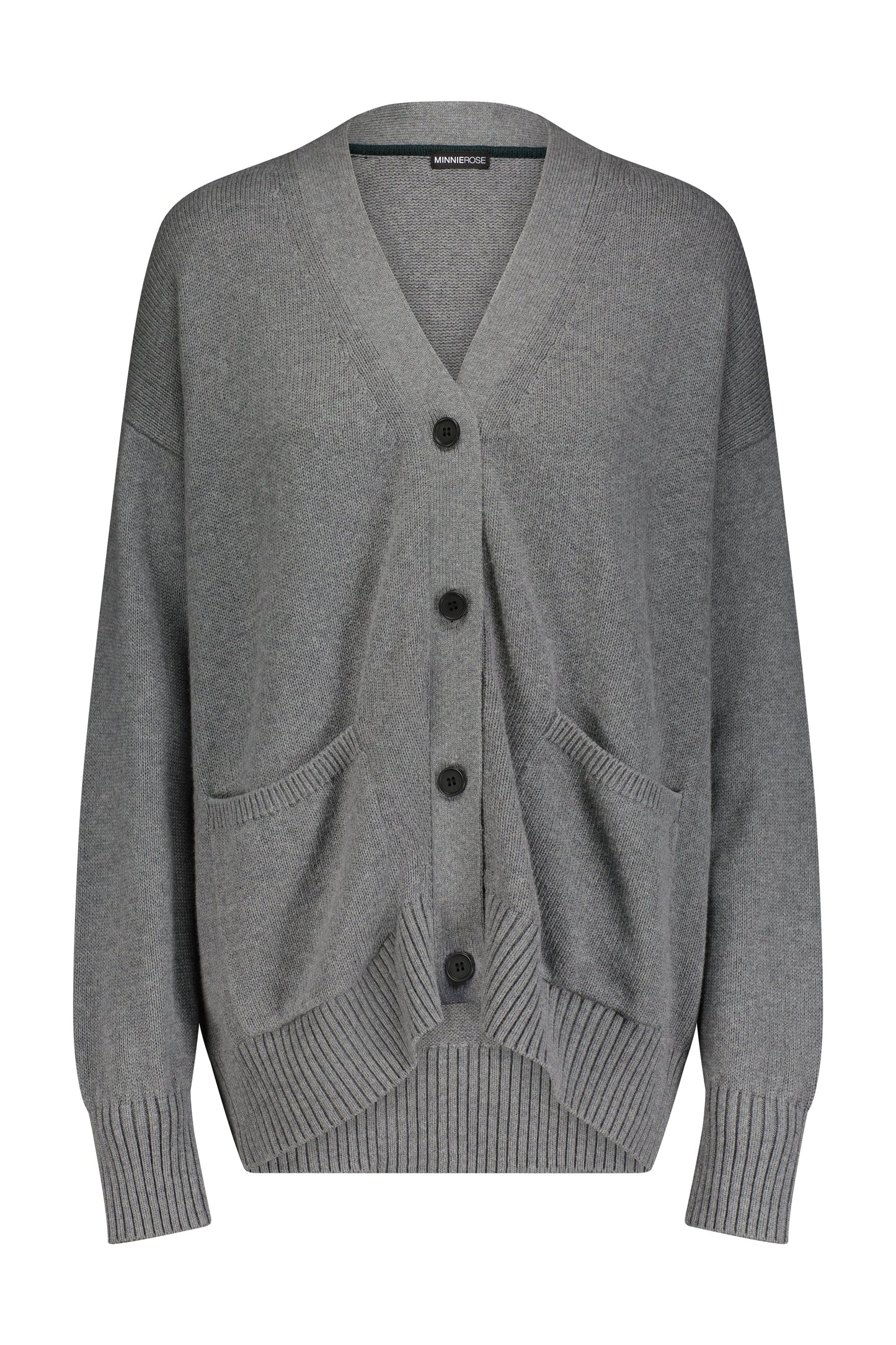 Cotton Cashmere Oversized Cardigan w/contrast Detail - Grey Shadow