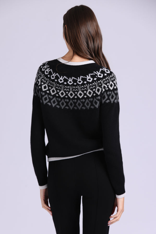 Cashmere Fair Isle Crew Neck with Tipping - Black Combo