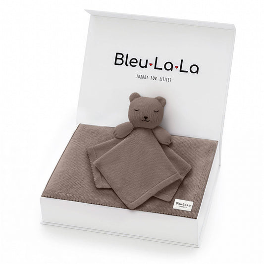 Blanket and Lovey Security Blanket Organic Cotton Gift Set - Bear - Sky Blue